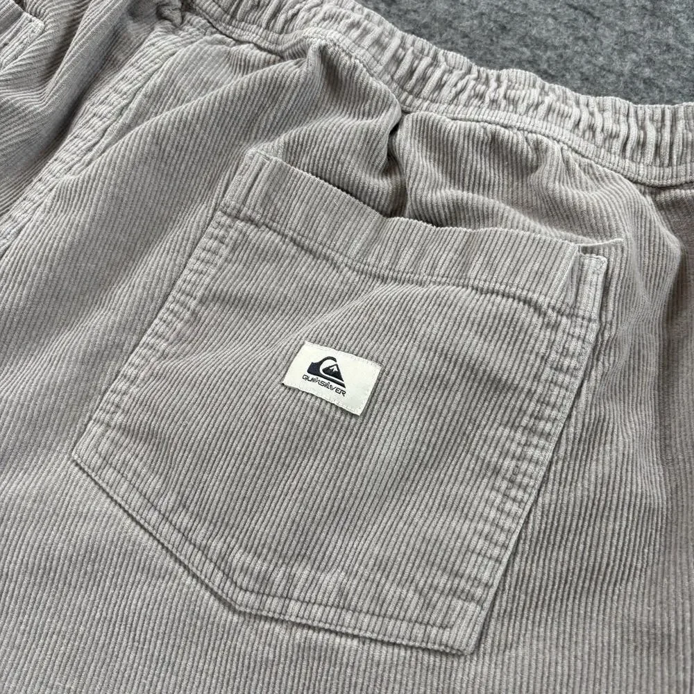 Quiksilver Taxer Corduroy Shorts Mens XL Grey Elastic Waist Drawstring 36x7